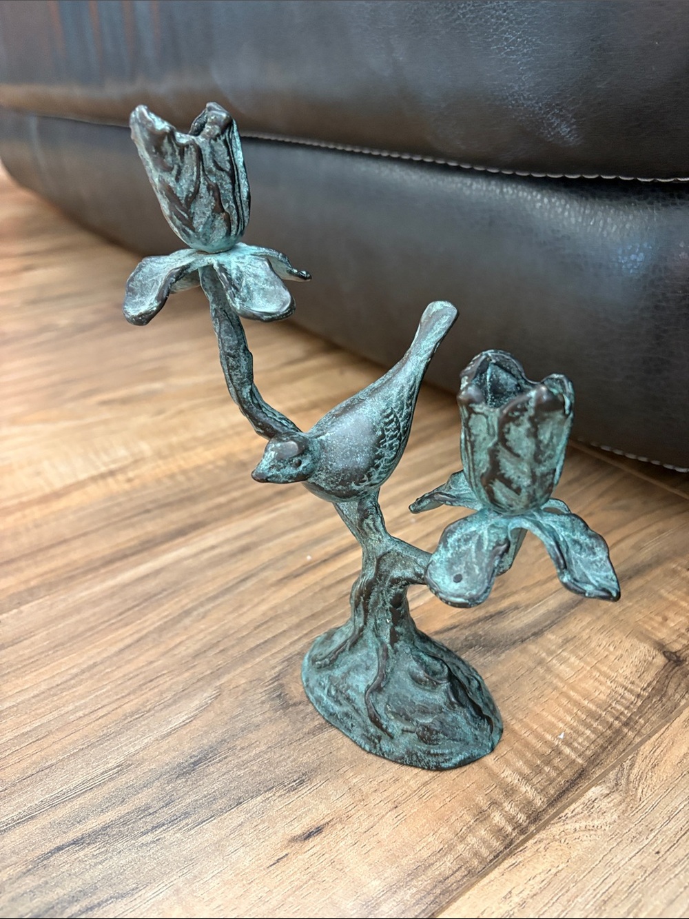 Pier 1 Metal Decorative Verdigris Bird & Floral Candle Holder made in Korea